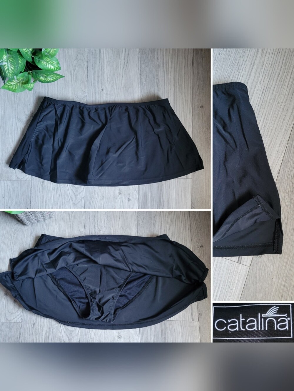 Catalina Black Full Coverage Skirt Swim Bikini Bottoms, Women's Medium (8-10)